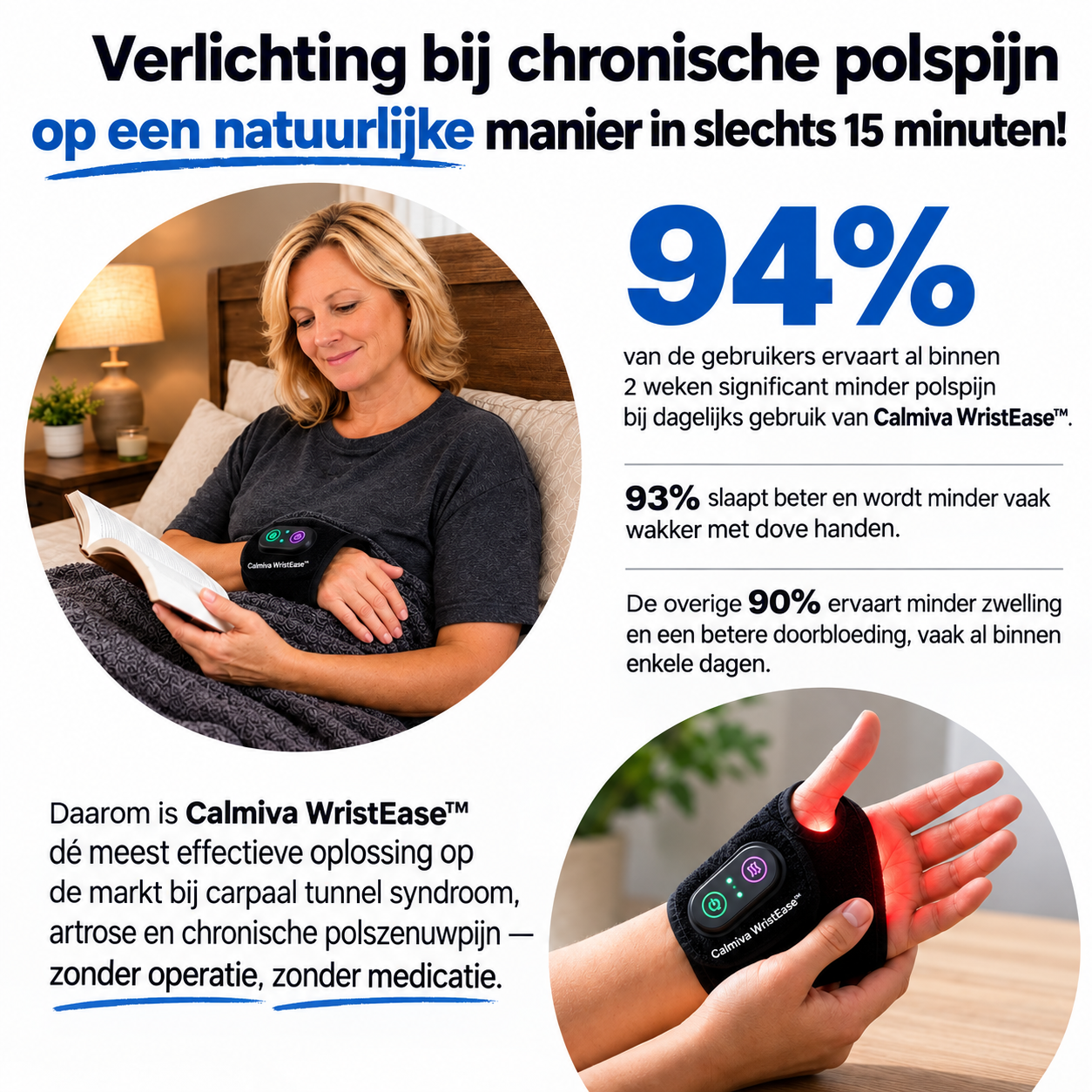 Calmiva™ WristEase - LED Comfortband voor Pols & Hand