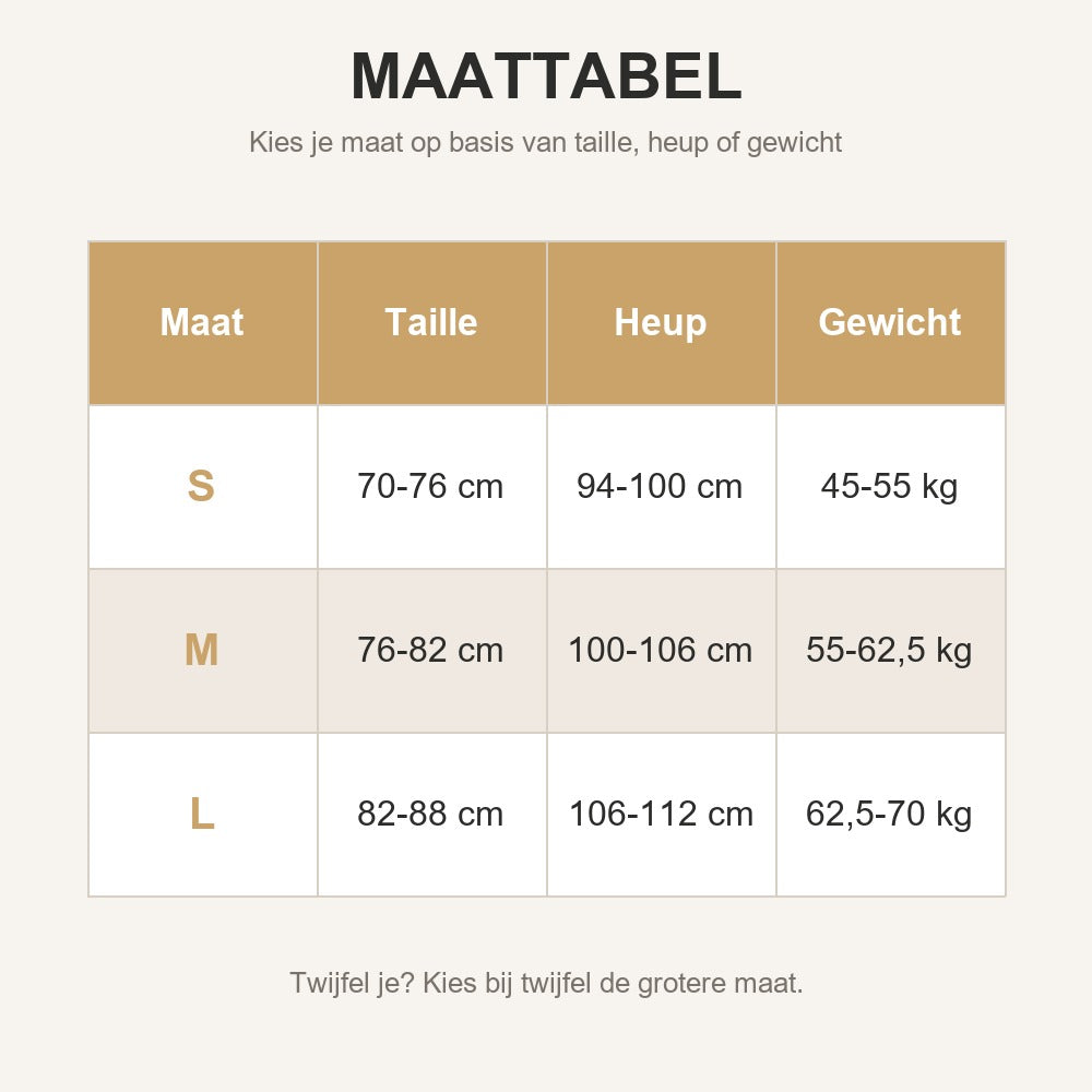 Sculptiva BootyLift - maattabel S M L